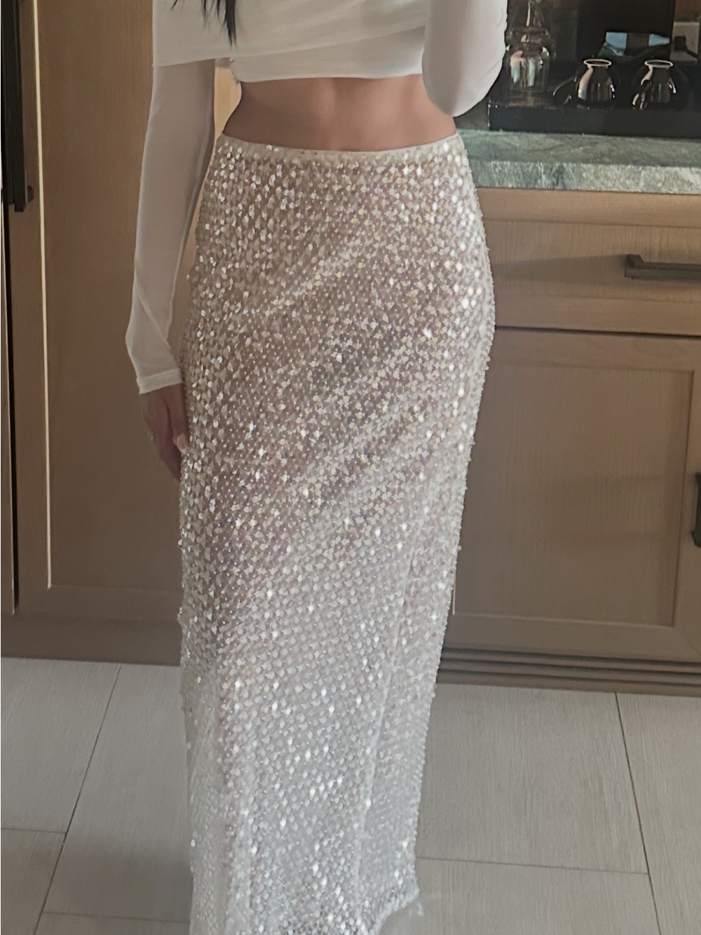 White Sequin Maxi Skirt - Elegant Evening Wear